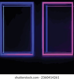 Square rectangle picture frame with two tone neon color motion graphic on isolated black background