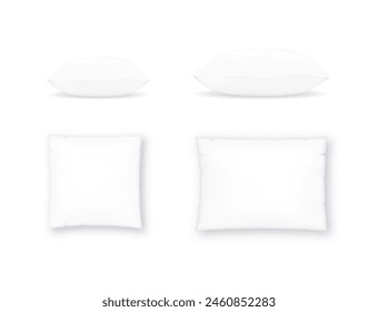 Square, rectangular and bolster pillow. Pillow mockup in front view. Design element for spa, brands and salons. Vector