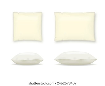 Square, rectangular and bolster pillow. Pillow mockup in front view. Design element for spa, brands and salons. Vector