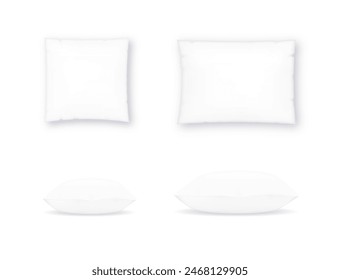 Square, rectangular and bolster pillow. Pillow mockup in front view. Design element for spa, brands and salons. Vector