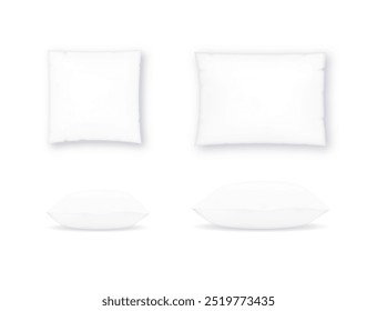 Square, rectangular and bolster pillow. Pillow mockup in front view. Design element for spa, brands and salons. Vector