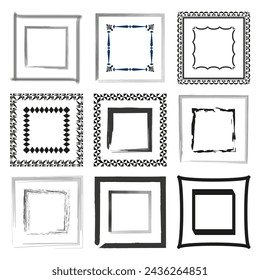 Square and rectangular frames. Various brush and ink textures. Artistic border collection. Vector illustration. EPS 10.