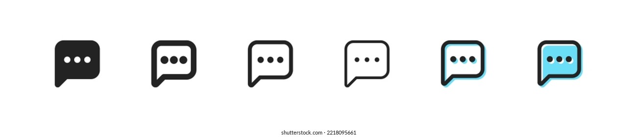Square, rectangular message icon. Vector text symbol. Simple chat outline signs. Speech element set. Dialogue web sign. Online message button. Phone email, social chatting flat icons