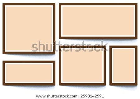 Square and rectangular pictures. Poster or painting mockup.  Realistic blank photo frame isolated. Borders set for painting, poster, photo gallery. Set of dark brown modern frame isolated. 
