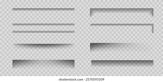 Square and rectangular rectangle shadow effects.  Transparent set of shadow vectors realistic overlay .