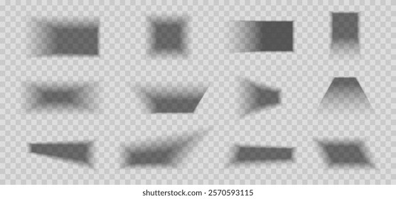 Square and rectangular rectangle shadow effects.  Transparent set of shadow vectors realistic overlay .