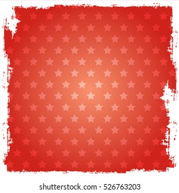 Square red background with torn edges and stars. Grunge backdrop.