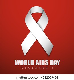 Square red banner with a white ribbon for World AIDS Day. Vector illustration
