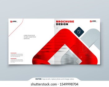 Square Red Brochure Design. A4 Cover Template for Brochure, Report, Catalog, Magazine. Brochure Layout with Bright Color Square Shapes and Abstract Photo on Background. Modern Brochure concept