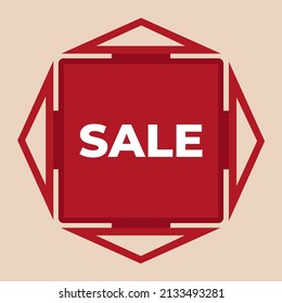Una tarjeta roja cuadrada con flechas en los lados con la inscripción VENTA en un fondo rosa, un concepto de ventas para diferentes tiendas.