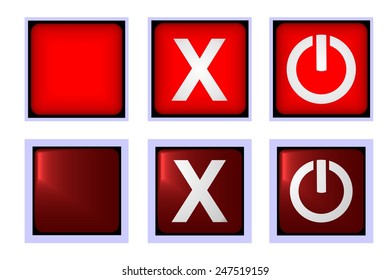 Square red close button on and off for various applications