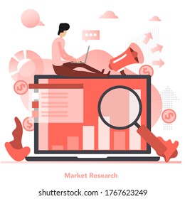 Square red concept of market research in flat style