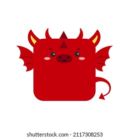Square red dragon chinese zodiac animal face icon isolated on white background. Cute cartoon square shape kawaii avatar for kids character. Vector flat clip art illustration mobile ui game application