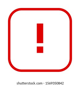 Square red exclamation point line icon, button, attention symbol on white background