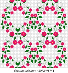 Square with red flowers on gray squares background. Decorative colorful elegant romantic seamless pattern for decor, wallpaper, fabric, prints, etc. Abstract fashion texture. Vector illustration