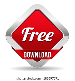 Square red free download button with ribbon