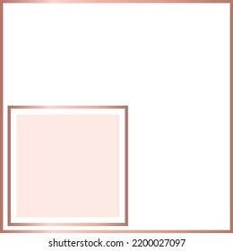 Square red gold frame for photo, picture, text. Two squares. Ona small shape and other big. Pink color. Poster for beauty or fashion products. 