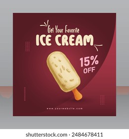 Square Red Ice Cream Flyer For Marketing Purposes, Restaurant Banner, Restaurant Flyer, Restaurant Poster, Food Banner, Food Poster, Food Flyer, Advertisement Flyer