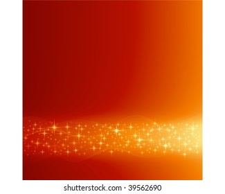 Fundo abstrato festivo vermelho-alaranjado quadrado com estrelas. Plano de fundo feito pela mistura com máscara de corte, uso de cores globais.
