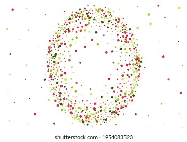 Square Red Pattern Background. Technical Rhombus Frame. Green Technology Geometric Illustration. Confetti Rain Mosaic.