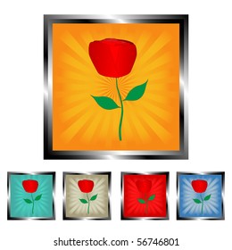 Square red rose burst vector buttons