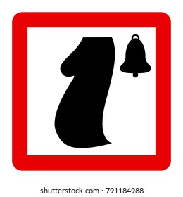 Square red sign, pregnant girl, black bell, vector