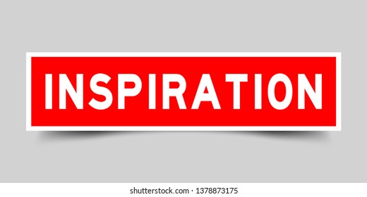 Square red sticker label in word inspiration on gray background