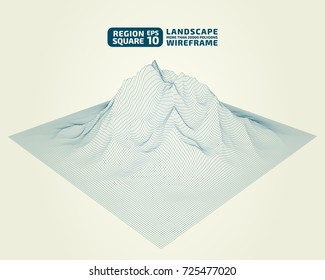 Square region Outlines. Abstract wireframe background. 3D grid technology illustration landscape. Digital Terrain Cyberspace in the Mountains with valleys. Data Array. | EPS10 Vector.