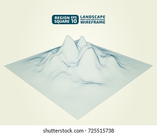 Square region Outlines. Abstract wireframe background. 3D grid technology illustration landscape. Digital Terrain Cyberspace in the Mountains with valleys. Data Array. | EPS10 Vector.