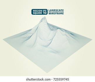 Square region Outlines. Abstract wireframe background. 3D grid technology illustration landscape. Digital Terrain Cyberspace in the Mountains with valleys. Data Array. | EPS10 Vector.