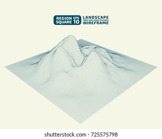 Square region Outlines. Abstract wireframe background. 3D grid technology illustration landscape. Digital Terrain Cyberspace in the Mountains with valleys. Data Array. | EPS10 Vector.