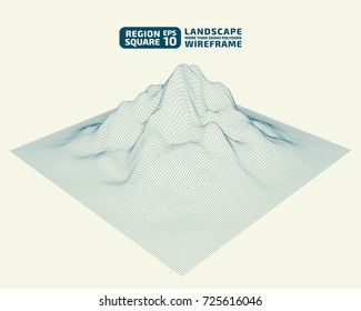 Square region Outlines. Abstract wireframe background. 3D grid technology illustration landscape. Digital Terrain Cyberspace in the Mountains with valleys. Data Array. | EPS10 Vector.