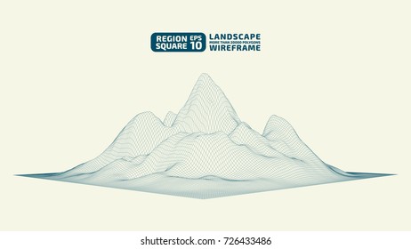 Square region Outlines. Abstract wireframe background. 3D grid technology illustration landscape. Digital Terrain Cyberspace in the Mountains with valleys. Data Array. | EPS10 Vector.