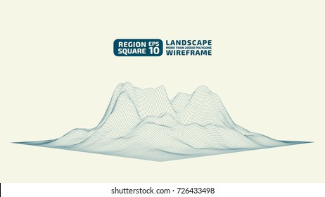 Square region Outlines. Abstract wireframe background. 3D grid technology illustration landscape. Digital Terrain Cyberspace in the Mountains with valleys. Data Array. | EPS10 Vector.