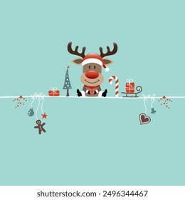 Square Reindeer Icons Candy Cane Turquoise Dark Red