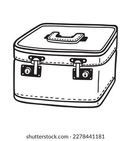 Quadratische Retro-Tasche. Ein handgezeichnetes Bild eines Koffer. Vektorgrafik.