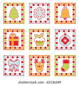 square retro christmas decorations with motifs isolated on white