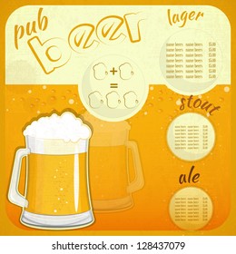 Square Retro Design Beer Menu - glass of beer vintage background - Vector illustration