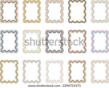 Square retro frames with colorful wavy lines