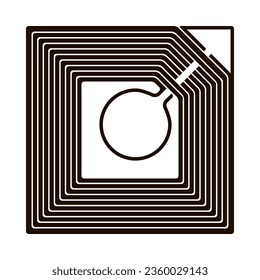 Quadratisches RFID-Tag-Symbol mit Halbleiter-Mikrochip. flexible Aufkleber zur Funkfrequenzkennzeichnung. Vektorgrafik