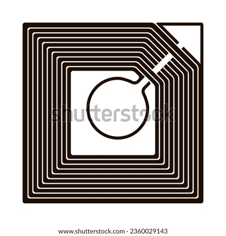 Square RFID tag icon with semiconductor microchip. Radio frequency identification flexible sticker. Vector illustration