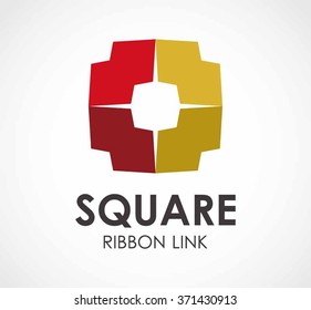 Square ribbon of link abstract vector and logo design or template rectangle line business icon of company identity symbol concept