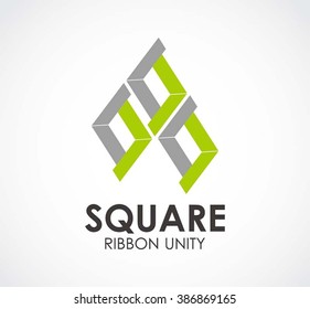Square ribbon of unity line abstract vector and logo design or template rhombus group business icon of company identity symbol concept
