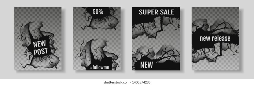 Square ripped horizontal grey paper for text or message are on white background. Vector illustration