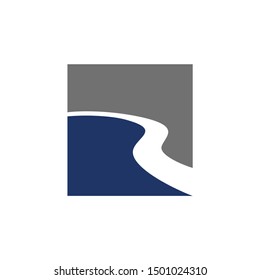 Square and River Logo. Nature Symbol. Vector Icon.