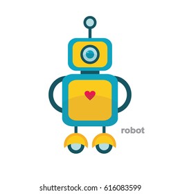 Square robot in flat style on white background. Vector illustration