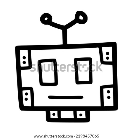 square robot head with antenna lineart vector illustration icon design with doodle hand drawn style