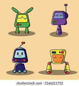 Square robot icon pack vector set is a vector cartoon, cute doodle with a food theme. Suitable for children's T-shirt designs, merchandise, stickers, mascot logos, etc.