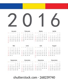 Square Romanian 2016 year vector calendar. Week starts from Sunday.