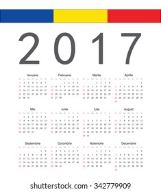 Square Romanian 2017 year vector calendar. Week starts from Sunday.